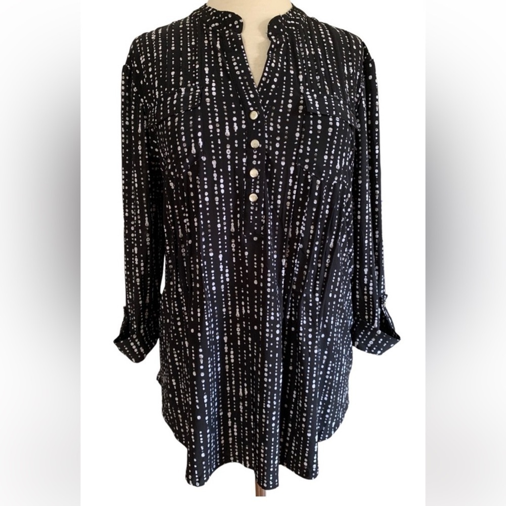 COCOMO XL Black White 3/4 sleeve women’s Pintuck Blouse tunic shirt